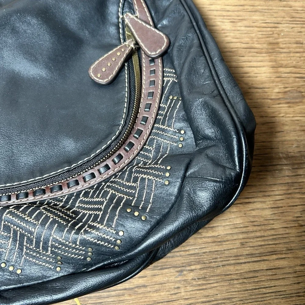 HOBO‎ International Black Leather Messenger Shoulder Bag Purse Slouchy Flip
